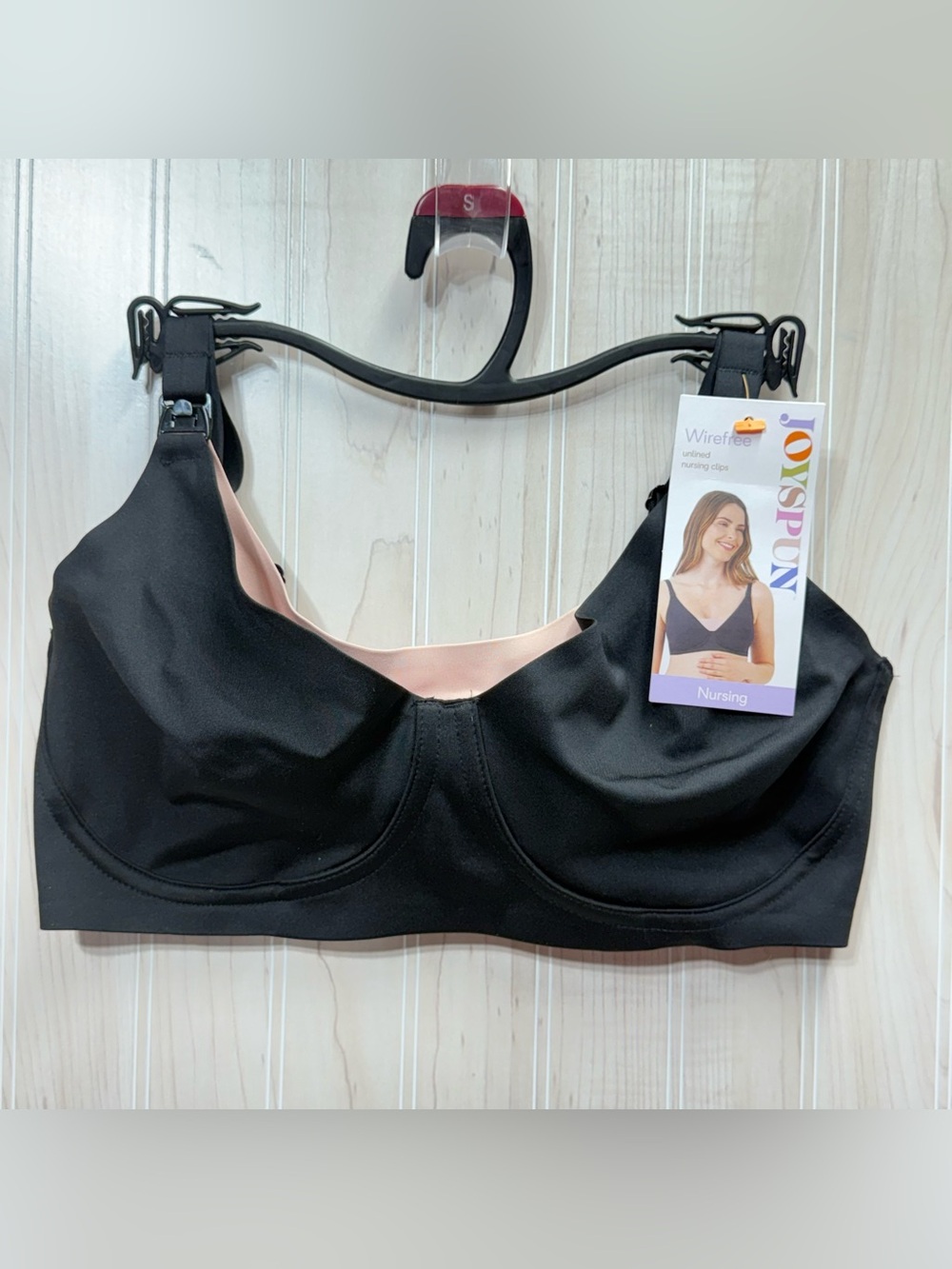 Wireless Nursing Bra - Black with Blush Lining